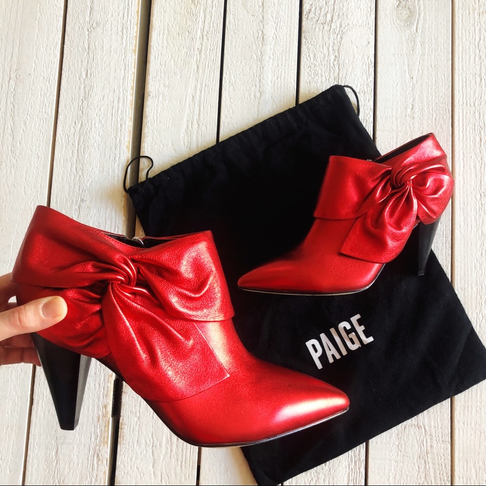 Paige Red Shimmer Bow Catrine Ankle Bootie